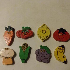 Vintage set of Russ wooden magnets